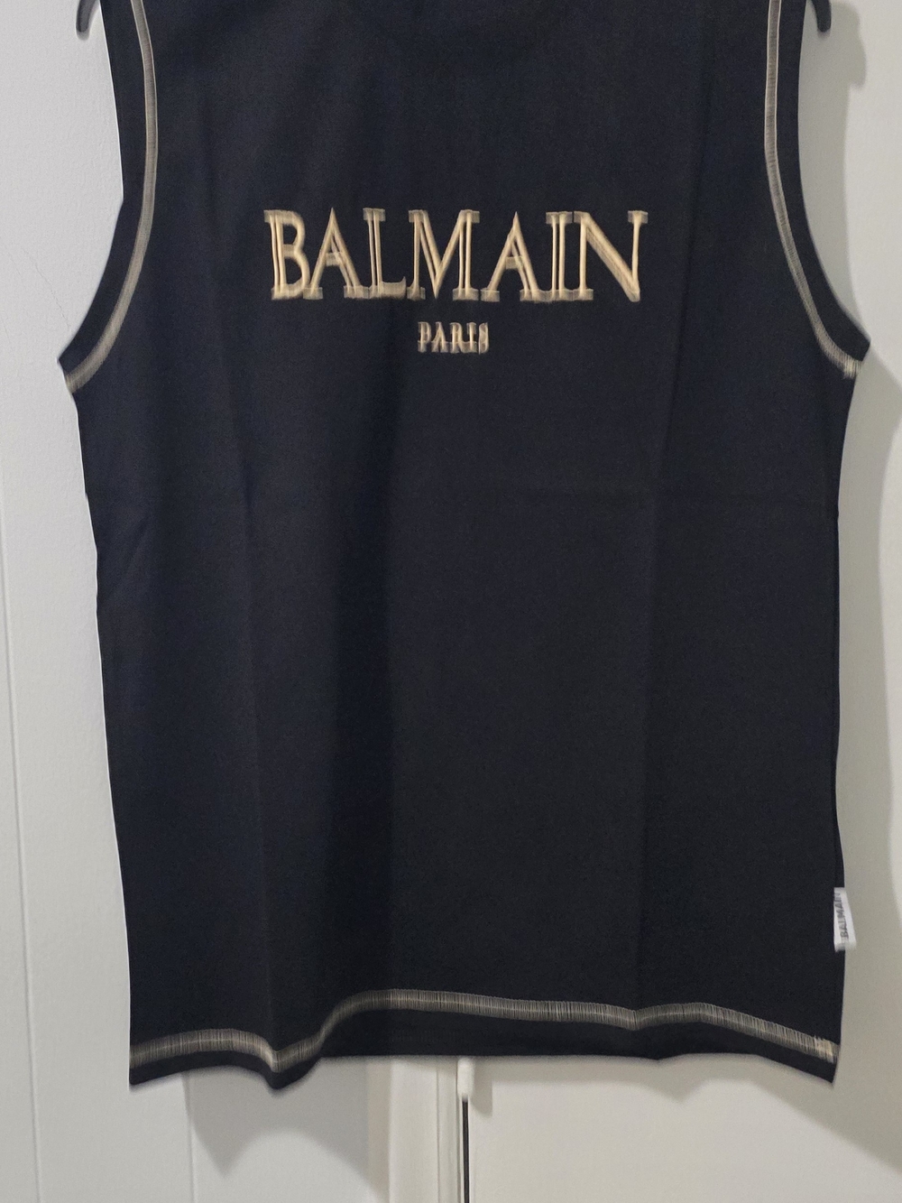 Balmain Black Tank with Gold Stitching